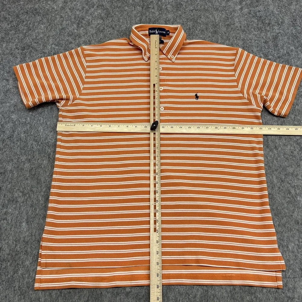 Ralph Lauren Polo Shirt Mens M Orange‎ White Stripe Button Down Collar Pony Big
